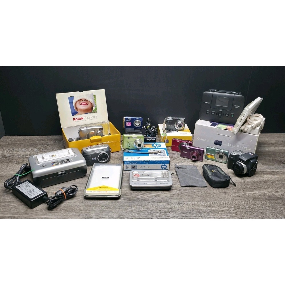 Digital Camera Lot - 9 Cameras 2 Printers 2 Docks - Part/Repair